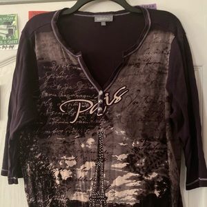 Purple 3/4 Paris v neck shirt
